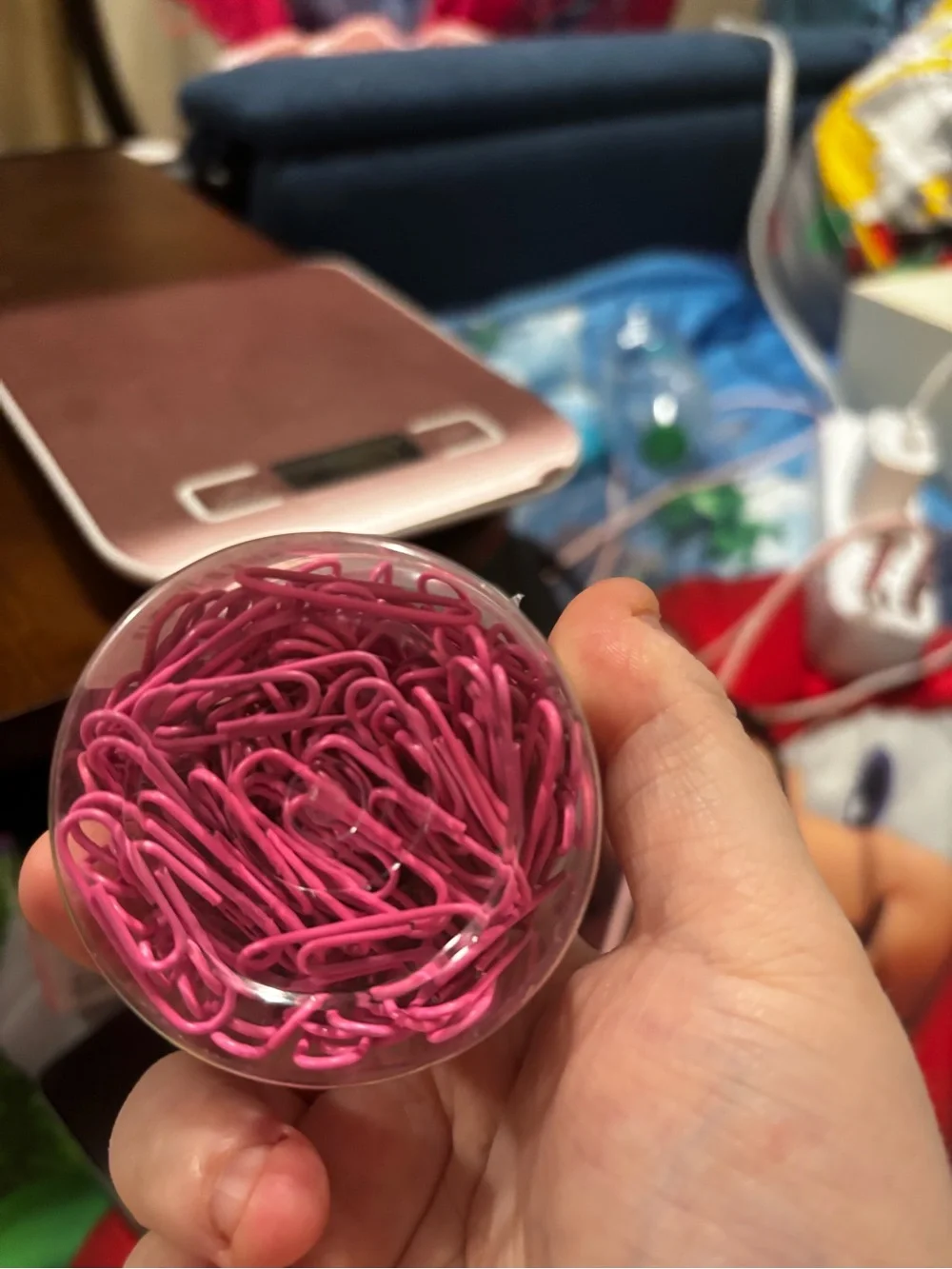 Pink Paper Clips in Clear Storage Jar - Office & Party Supplies